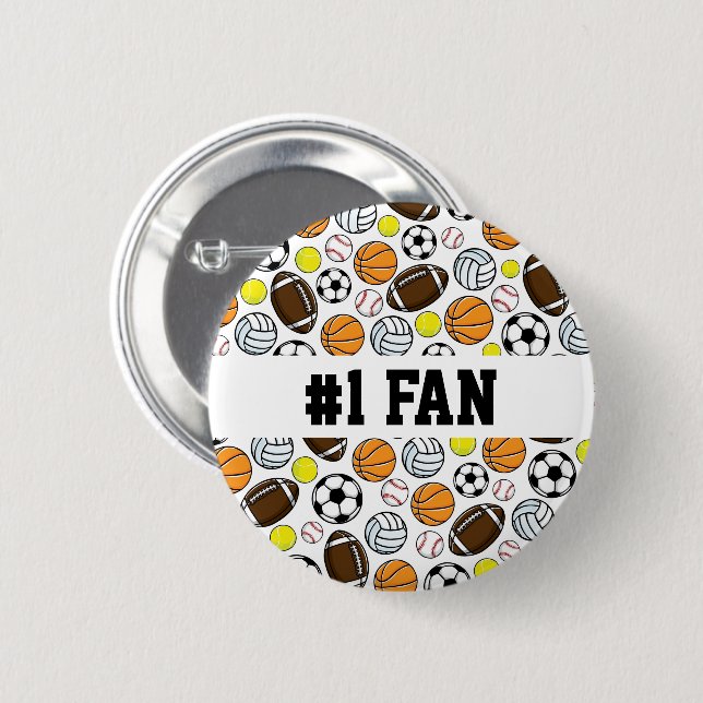 Sports #1 Fan Team Spirit Balls 6 Cm Round Badge (Front & Back)