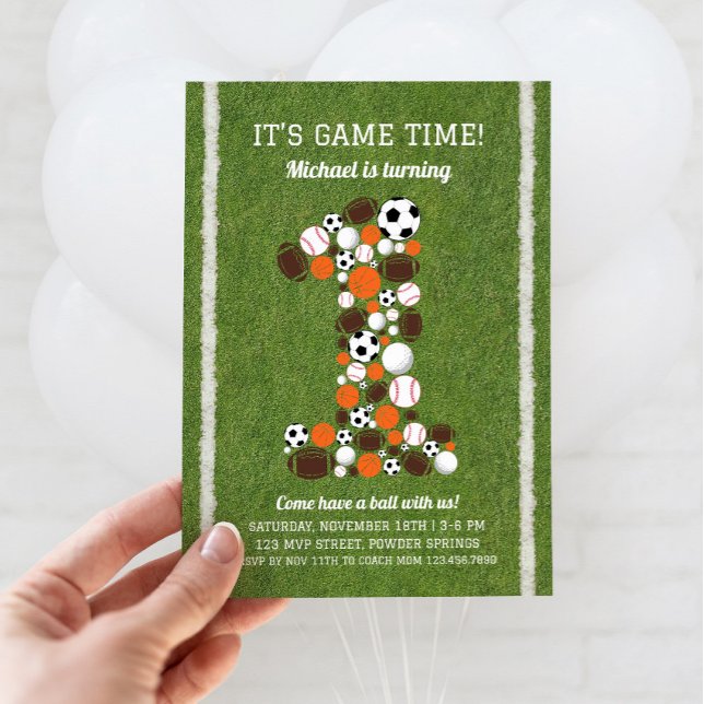 Sports 1st Birthday Party Invitation (Sports 1st Birthday Invitation)