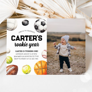 Sports 1st Birthday Photo Invitation