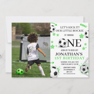 Sports 1st Birthday Photo Soccer party Invitation