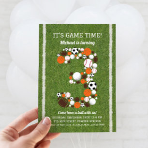 Sports 3rd Birthday Party Invitation
