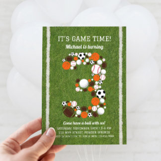 Sports 3rd Birthday Party Invitation