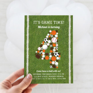 Sports 4th Birthday Party Invitation