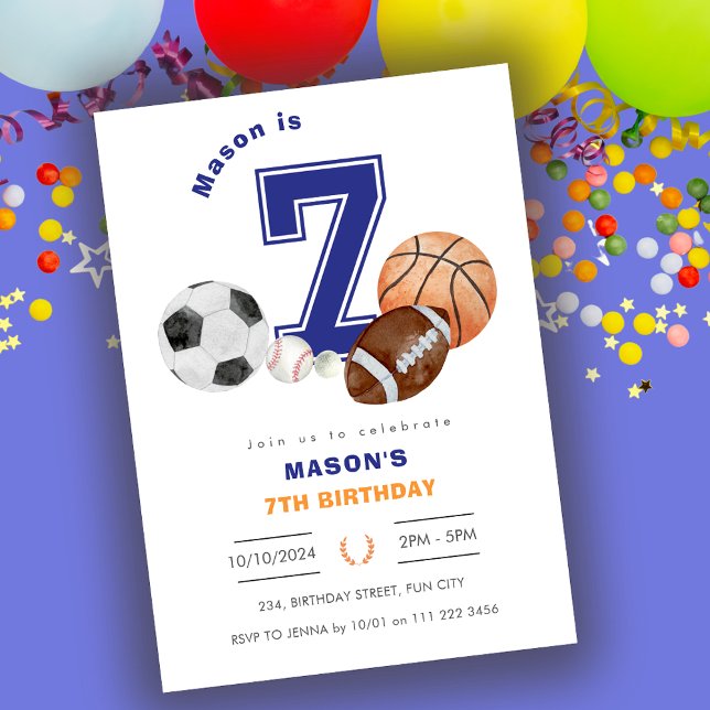 Sports 7th Boy Athlete Birthday Invitation (Sports 7th Boy Athlete Birthday Invitation)