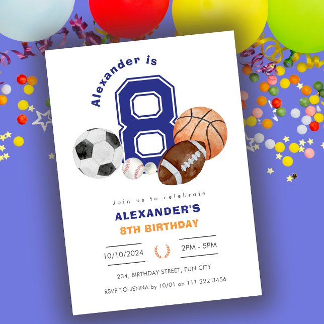 Sports 8th Boy Athlete Birthday Invitation (Sports 8th Boy Athlete Birthday Invitation)