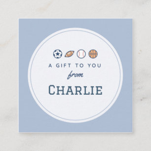 Sports "A Gift to You From" Boy Name Sticker Enclosure Card