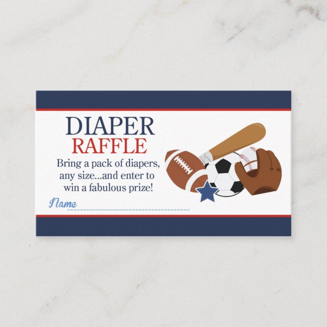 Sports All Stars Boy Baby Shower Diaper Raffle Enclosure Card (Front)