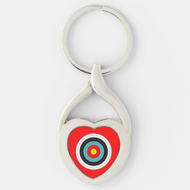 Sports Archery Target on Red Heart Key Ring (Front)
