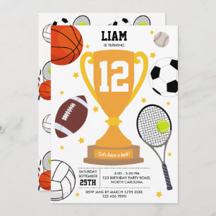 Sports Athletic Balls Kids Athletic Birthday Party Invitation