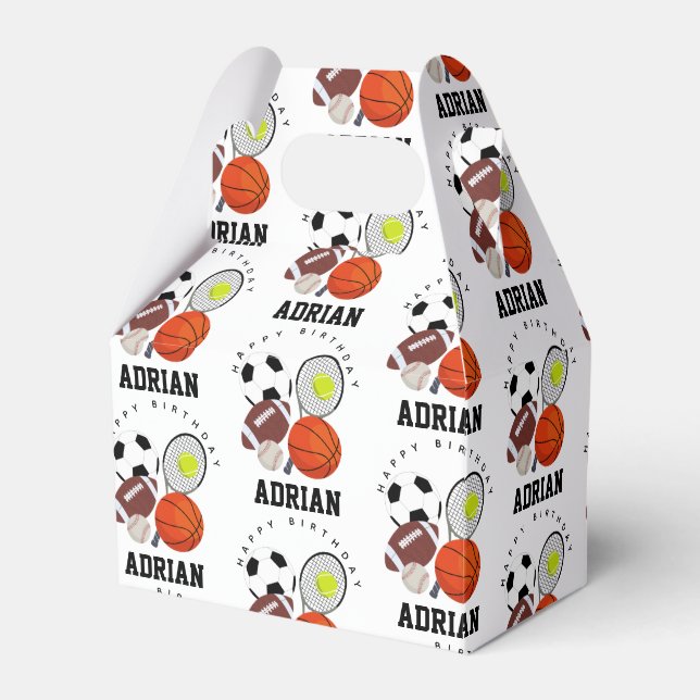 Sports Athletic Balls Personalised Name Birthday Favour Box (Front Side)