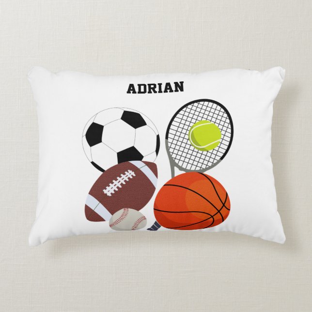 Sports Athletic Balls Personalised Name  Decorative Cushion (Front)