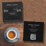 Sports Auto Detailing Car Cleaning Repair QR Code Square Business Card<br><div class="desc">A simple and stylish business card design with black background and silhouette of luxury car. Customise the details and make it your own. An ideal design for car detailing,  car wash,  car cleaning,  mechanics,  automotive repair,  engineer,  car engine repair and service,  car parts etc.</div>