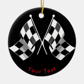 SPORTS Auto Racing Crossed Chequered Flags Ceramic Tree Decoration