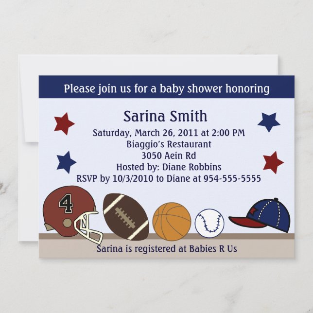 Sports Baby Shower/Birthday Party Invitations (Front)