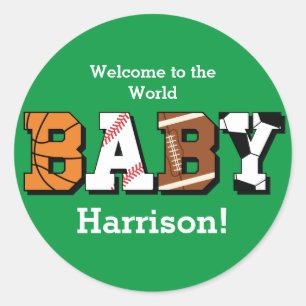 Sports Baby Shower Classic Round Sticker