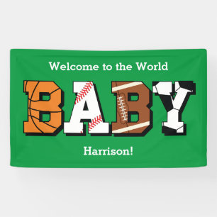 Sports Baby Shower Co-ed Green Gender Neutral Banner