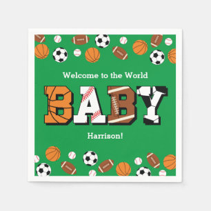 Sports Baby Shower Co-ed Green Gender Neutral Napkin