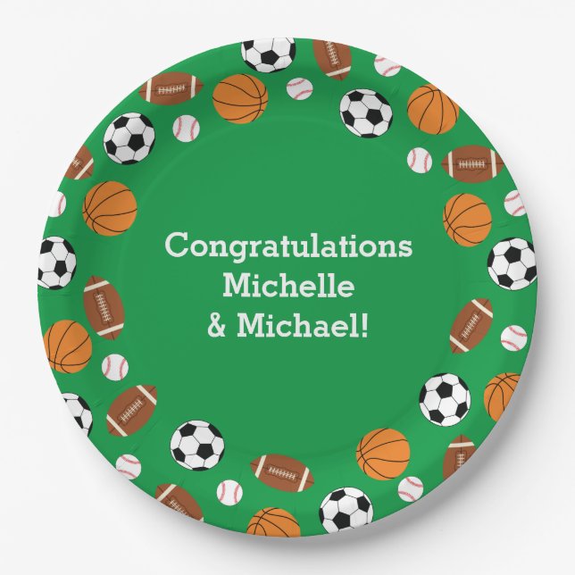 Sports Baby Shower Co-ed Green Gender Neutral Paper Plate (Front)