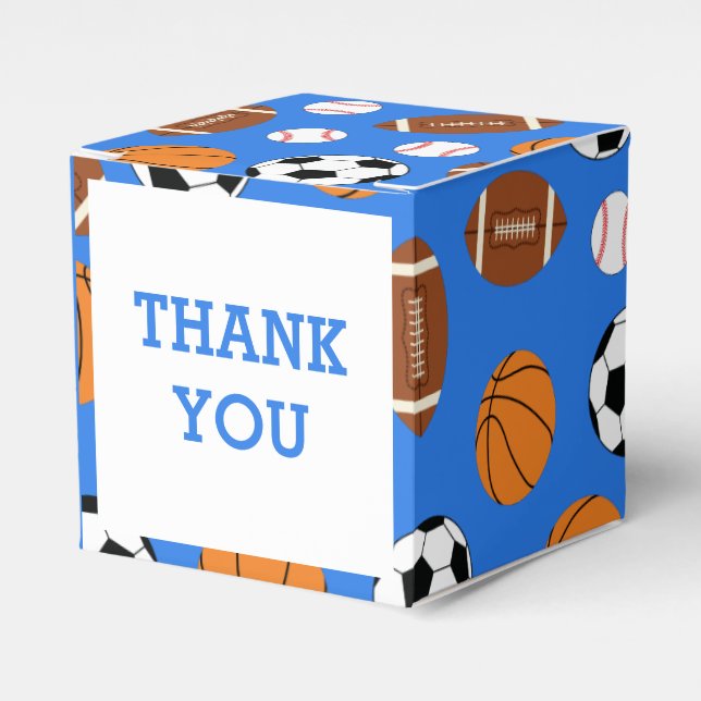 Sports Baby Shower Co-ed Theme Boy Blue Favour Box (Front Side)