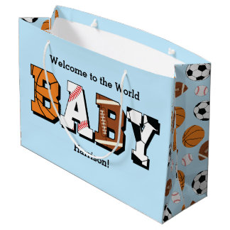 Sports Baby Shower Co-ed Theme Boy Blue Large Gift Bag