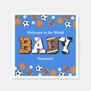 Sports Baby Shower Co-ed Theme Boy Blue Napkin