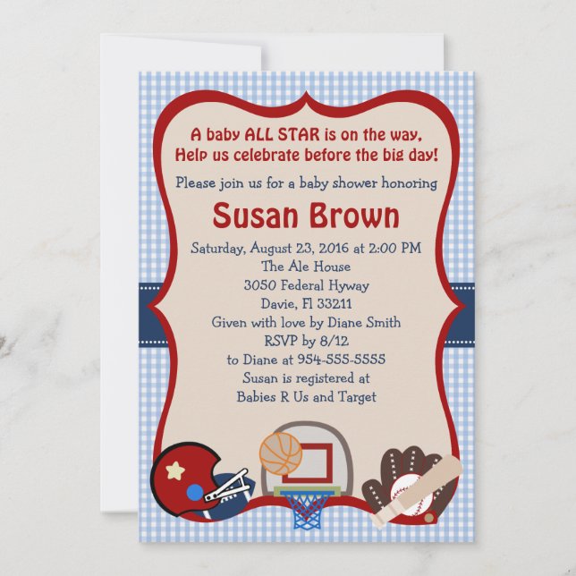 Sports Baby Shower Invitation (Front)