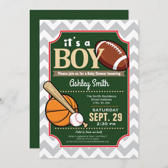 Sports Baby Shower Invitation Boy (Front/Back)