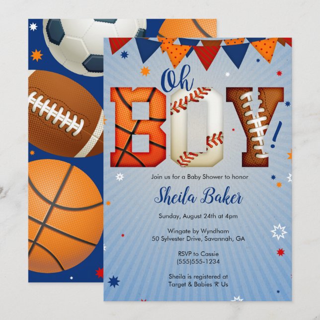 Sports Baby Shower Invitation - Sports All Star (Front/Back)