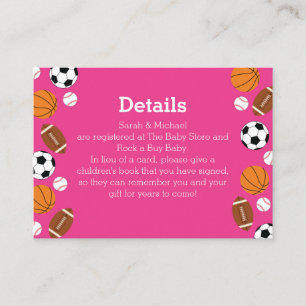 Sports Baby Shower Pink Girl Enclosure Card