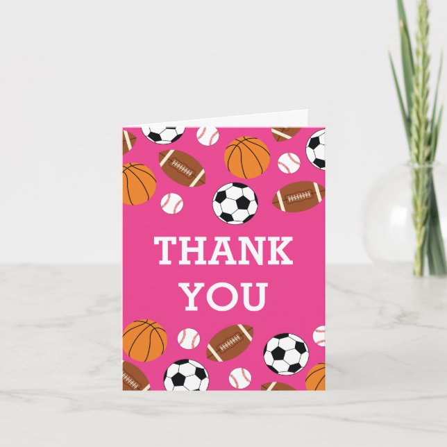 Sports Baby Shower Pink Girl Thank You Card (Front)