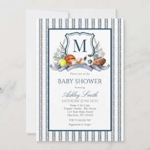 Sports Baby Shower, Preppy Sports Crest Invite