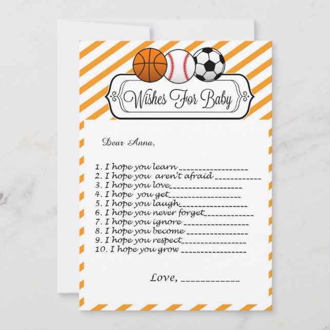 Sports Baby Shower Wishes for Baby Invitation (Front)