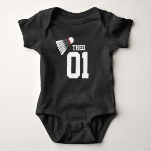 Sports badminton shuttle white name number romper baby bodysuit