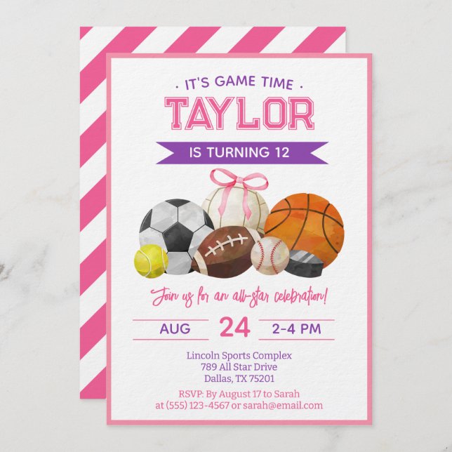 Sports Ball Games Birthday Party Invitation (Front/Back)