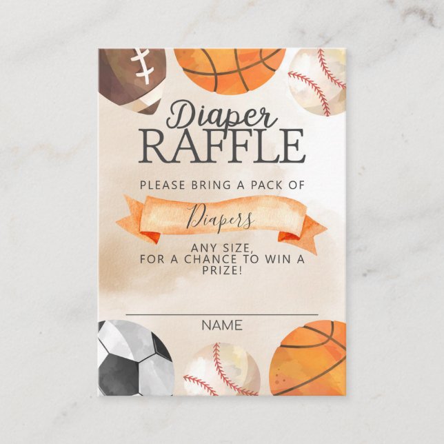 Sports Balls Diaper Raffle Card Insert (Front)