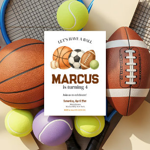 Sports balls Kids Birthday Party Invitation