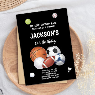 Sports Balls Sports Birthday Invitations
