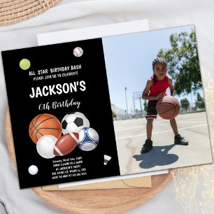 Sports Balls Sports Birthday Invitations w photo