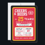 Sports Bar Birthday Cheers and Beers to 25 Years Invitation<br><div class="desc">Celebrate in true game-day style with this bold sports bar birthday invitation. Designed with a clean, modern layout and energetic athletic vibes, this invite sets the tone for a fun, laid-back celebration with friends, food, and drinks. Perfect for milestone birthdays and adult celebrations, the design features strong color blocking, sporty...</div>