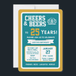 Sports Bar Birthday Cheers and Beers to 25 Years  Invitation<br><div class="desc">Celebrate in true game-day style with this bold sports bar birthday invitation. Designed with a clean, modern layout and energetic athletic vibes, this invite sets the tone for a fun, laid-back celebration with friends, food, and drinks. Perfect for milestone birthdays and adult celebrations, the design features strong color blocking, sporty...</div>