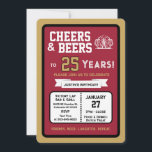 Sports Bar Birthday Cheers and Beers to 25 Years  Invitation<br><div class="desc">Celebrate in true game-day style with this bold sports bar birthday invitation. Designed with a clean, modern layout and energetic athletic vibes, this invite sets the tone for a fun, laid-back celebration with friends, food, and drinks. Perfect for milestone birthdays and adult celebrations, the design features strong color blocking, sporty...</div>