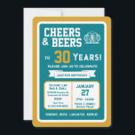 Sports Bar Birthday Cheers and Beers to 30 Years  Invitation<br><div class="desc">Celebrate in true game-day style with this bold sports bar birthday invitation. Designed with a clean, modern layout and energetic athletic vibes, this invite sets the tone for a fun, laid-back celebration with friends, food, and drinks. Perfect for milestone birthdays and adult celebrations, the design features strong color blocking, sporty...</div>