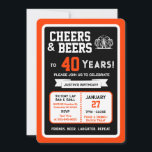 Sports Bar Birthday Cheers and Beers to 40 Years  Invitation<br><div class="desc">Celebrate in true game-day style with this bold sports bar birthday invitation. Designed with a clean, modern layout and energetic athletic vibes, this invite sets the tone for a fun, laid-back celebration with friends, food, and drinks. Perfect for milestone birthdays and adult celebrations, the design features strong color blocking, sporty...</div>