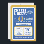 Sports Bar Birthday Cheers and Beers to 40 Years  Invitation<br><div class="desc">Celebrate in true game-day style with this bold sports bar birthday invitation. Designed with a clean, modern layout and energetic athletic vibes, this invite sets the tone for a fun, laid-back celebration with friends, food, and drinks. Perfect for milestone birthdays and adult celebrations, the design features strong color blocking, sporty...</div>