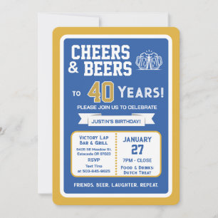 Sports Bar Birthday Cheers and Beers to 40 Years Invitation