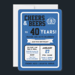 Sports Bar Birthday Cheers and Beers to 40 Years  Invitation<br><div class="desc">Celebrate in true game-day style with this bold sports bar birthday invitation. Designed with a clean, modern layout and energetic athletic vibes, this invite sets the tone for a fun, laid-back celebration with friends, food, and drinks. Perfect for milestone birthdays and adult celebrations, the design features strong color blocking, sporty...</div>
