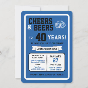 Sports Bar Birthday Cheers and Beers to 40 Years Invitation