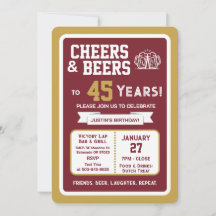 Sports Bar Birthday Cheers and Beers to 45 Years 