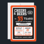 Sports Bar Birthday Cheers and Beers to 55 Years  Invitation<br><div class="desc">Celebrate in true game-day style with this bold sports bar birthday invitation. Designed with a clean, modern layout and energetic athletic vibes, this invite sets the tone for a fun, laid-back celebration with friends, food, and drinks. Perfect for milestone birthdays and adult celebrations, the design features strong color blocking, sporty...</div>