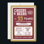 Sports Bar Birthday Cheers and Beers to 55 Years  Invitation<br><div class="desc">Celebrate in true game-day style with this bold sports bar birthday invitation. Designed with a clean, modern layout and energetic athletic vibes, this invite sets the tone for a fun, laid-back celebration with friends, food, and drinks. Perfect for milestone birthdays and adult celebrations, the design features strong color blocking, sporty...</div>